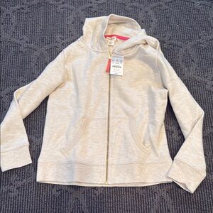 Cream Zip-Up Hoodie with Hood and Ribbed Cuffs